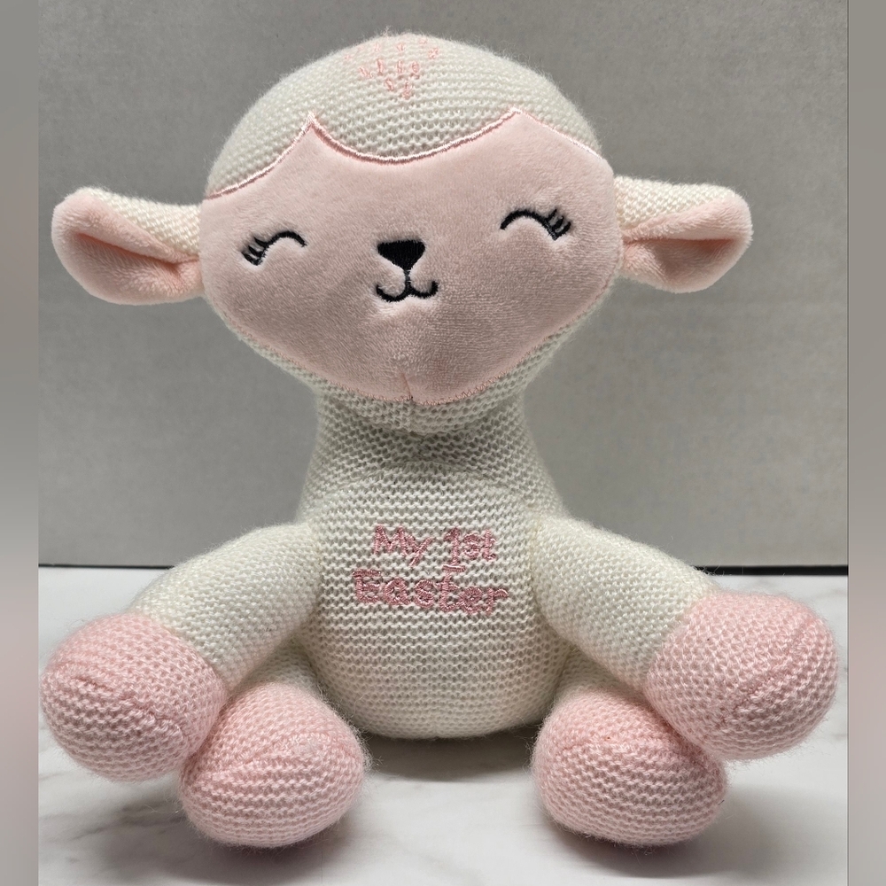 Dan Dee Easter Lamb Plush Baby Lovey Pink White Knit Stuffed Animal